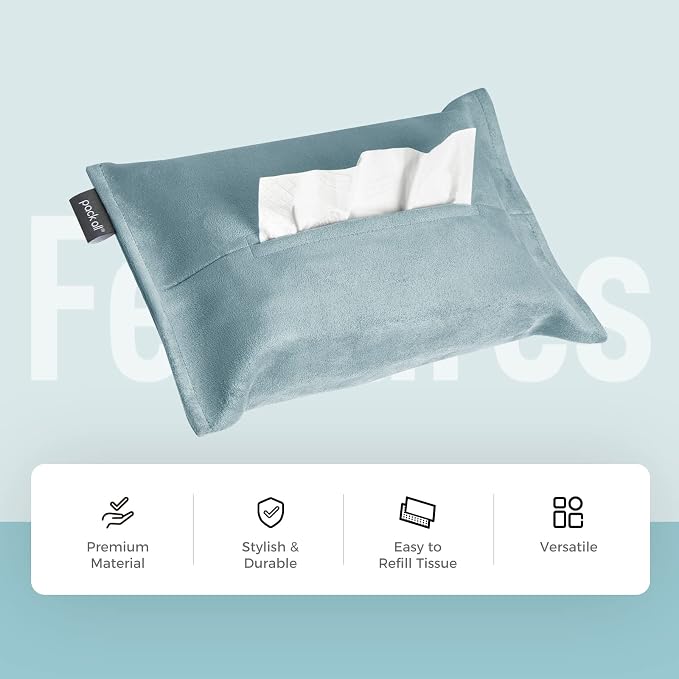 pack all Microsuede Car Tissue Holder, Compact Napkin Dispenser | Keeps Tissues & Wipes Within Reach, Space-Saving, View-Friendly, Adjustable Strap, Fits Sun Visors & Seat Backs, Light Blue - Image 2