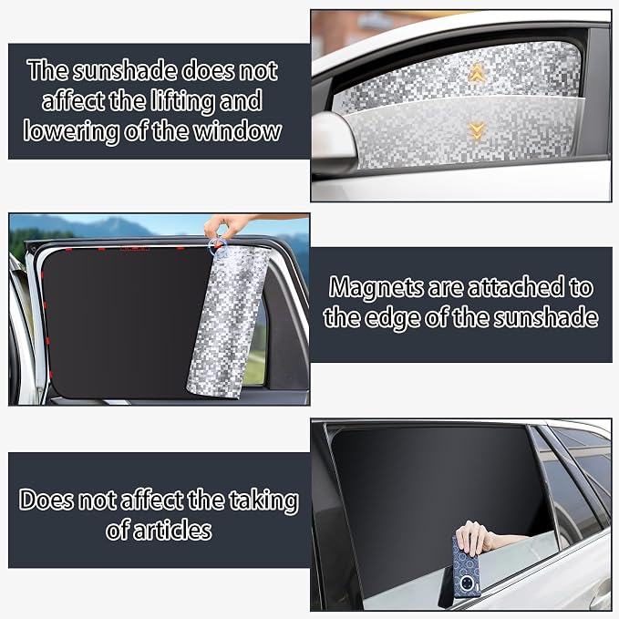 ZATOOTO Magnetic Side Window Sun Shade, Car Window Covers, Heat Reflective | 4 Pack Car Curtains for Privacy, UV Block, Keeps Cooler, Metal Frame Fit, Taking a Nap, Changing Clothes, Camping - Image 4
