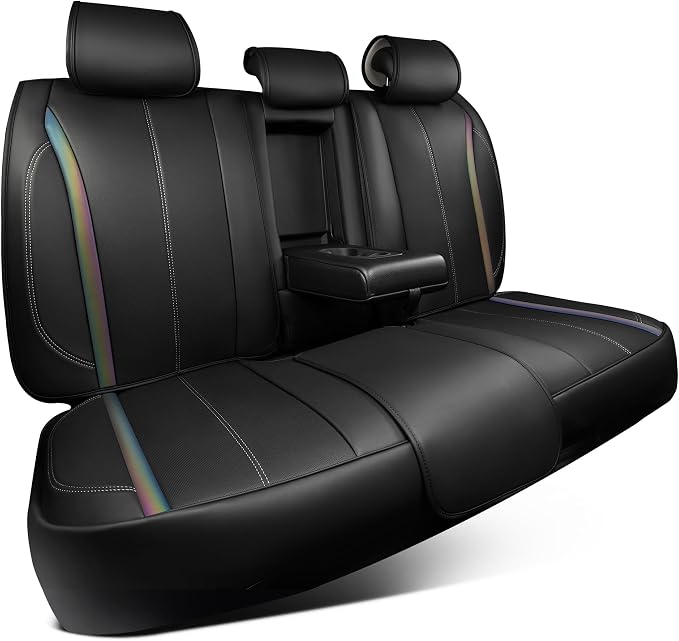 CAR PASS Back Seat Covers, Nappa Leather Rear Seat Bench Cushion Waterproof Breathable Back Row Protector Universal Fit for Car Sedan SUV Pickup Truck, Back Rear Black Chameleon Iridescent Reflective by CARPASS