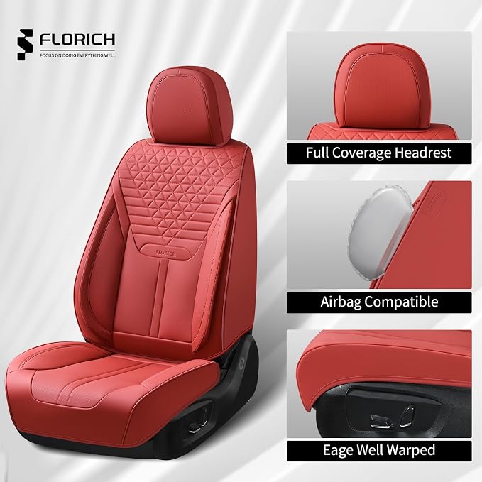 Car Seat Covers for Front Seats, Universal Seat Cushion 2 Seats, Car Seat Protector Waterproof, Premium Leather Automotive Seat Covers for Most Cars, Sedans, SUVs, and Trucks-Red - Image 6