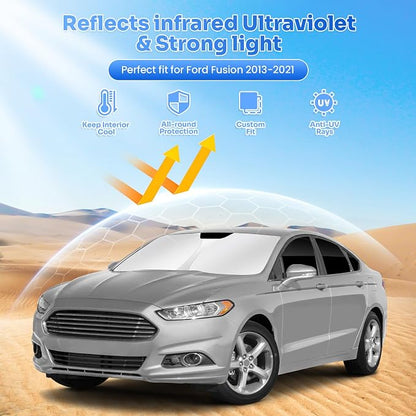 Canvcle Window Shades for 2013-2021 Ford Fusion Accessories Windshield Sun Shade Side Rear Window Covers Sunshade Sun Visor Shield Privacy Protection for Camping Keep Vehicle Cool Black 8PCS - Image 2