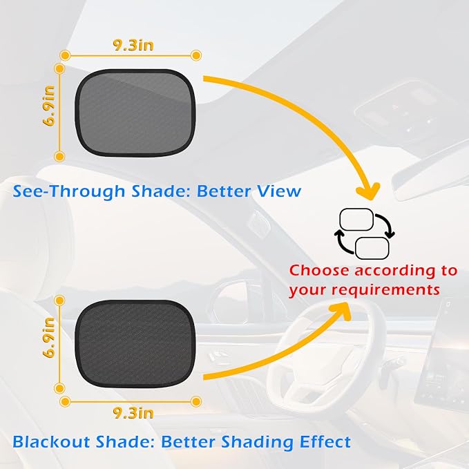 Car Window Shade for Sun Glare, 2 Pack Mini Car Sun Shade Semi-Transparent Cling Side Window Blocker, Mesh Window Shades for Driver/Passenger 9.2"x6.9" Universal Fit - Image 4