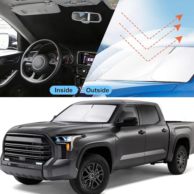 Front Windshield Sun Shade Foldable Car Front Window Sun Shade Windshield Shade Custom Fit for 2007-2021 Toyota Tundra Block UV Rays Heat Keep Car Cooler - Image 5