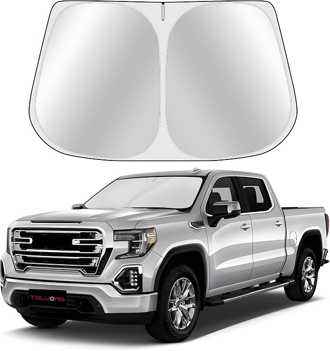 Custom Fit Windshield Sun Shade for GMC Sierra 1500 2500 3500 2019-2025 - Full Coverage, 210T Reflective Fabric, Blocks 99% UV Rays, Keeps Car Cool, Easy to Install and Store by Toluoma