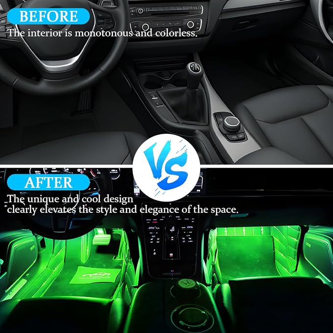 Car Interior LED Lights, 4 in 1 Bright Vehicle Ambient Neon Light Kit with DC 5V USB Port, Automotive Under Dash Decoration Night Lamp, Universal for RV, Truck, Sedan (Green) - Image 5