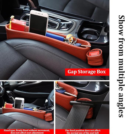 2PCS Car Seat Gap Filler Organizer, Leather Seat Gap Catcher Holder Pocket for Phones Keys Glasses, Auto Center Console Side Crevice Stopper Storage Box, Universal for Vehicles (Brown) - Image 3