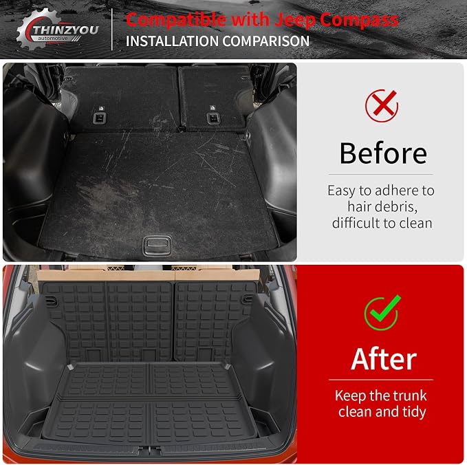 Floor Mats for 2017-2025 2026 Jeep Compass | Trunk Mat Cargo Liner Cargo Mat TPE All Weather Back Seat Cover Protector 2024 Compass Accessories - Image 5