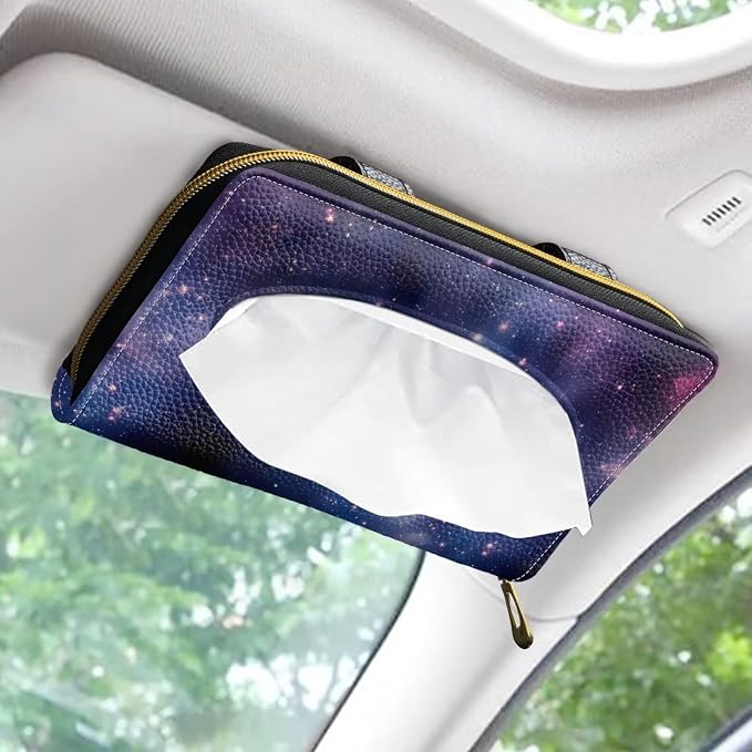 Biyejit 2 Pack Car Tissue Holder, Galaxy Stars Premium Sun Visor Napkin Case, Hanging Car Accessories Used to Organize Paper Towels and Storage Small Items - Image 2