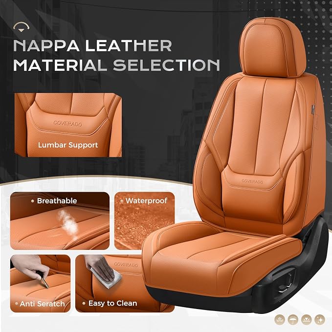 Coverado Car Seat Covers, Seat Covers for Cars, Waterproof Leather Auto Seat Protectors, Leather Car Seat Cushion, Car Interiors Accessories Universal Fit for Most Cars - Image 3