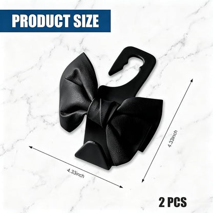 2PCS Car Seat Headrest Hooks, Cute Bow Shaped Purse Hook for Car, Backseat Storage Hooks for Purses Coats Bags, Universal Car Accessories for SUV Sedan Truck (Black) - Image 2