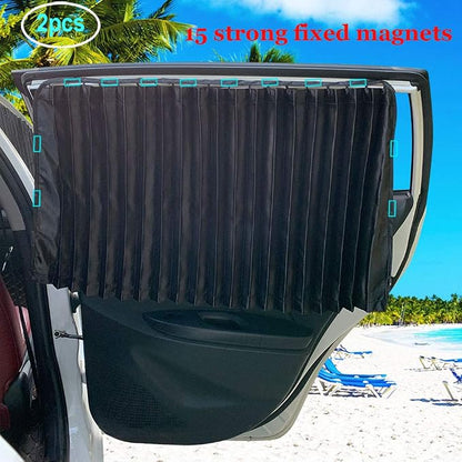 Ovege Magnetic Car Window Shades Back Seat Privacy Curtains Baby | UV Protection, 2 Pleated Silky car curtains ，100% blackout, steel frame compatible - Image 3