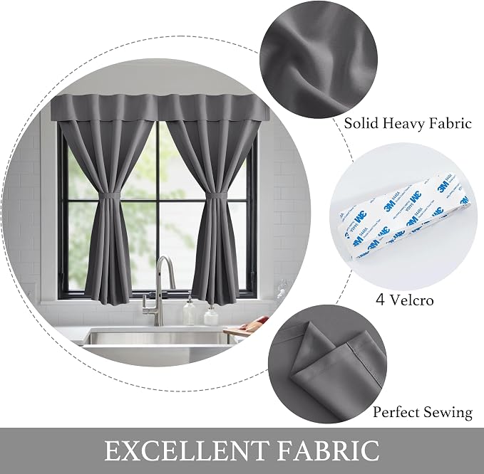 NICETOWN Grey Blackout Curtains 48 Inches Long for Travel | Portable Self Sticky Easy Installation Short Curtains for Bathroom Basement Window Storage Cupboard, 1 PC, 52" x 48" - Image 2