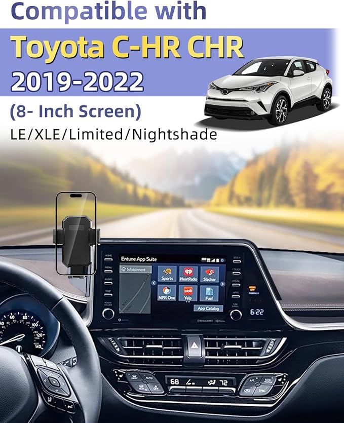 PZK Car Phone Mount for Toyota C-HR CHR 2019-2022 Accessories 8-inch Screen | Auto Lock Phone Holder One Button Release 360° Rotation Phone Cradles Hands Free Not Affect Vent for All Smartphones - Image 2
