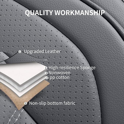 HChengkikz Nappa Leather Car Seat Covers Full Set, Gray Car seat Protector 5 Seats, Waterproof Car Seat Cushion, Universal Automotive Seat Covers Fit for SUV Truck Pick-up Sedan, Front and Rear | Easy Maintenance, Airbag Compatible, Universal Fit For M... - Image 5