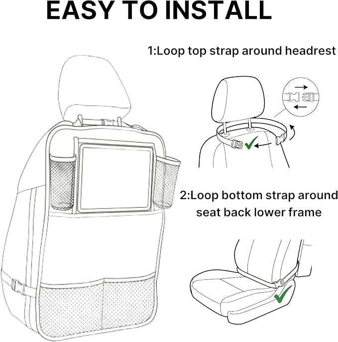 Backseat Car Organizer for Kids, Car Seat Organizer with 11” Touch Screen Tablet Holder, Rear Seat Storage Bag with Drink Pockets, Anti-Kick Seat Back Protector for Travel (Pink Rabbit) - Image 6