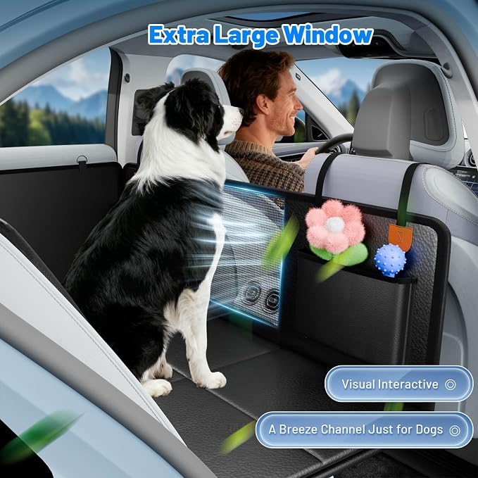 Dog Car Seat Cover for Back Seat, PU Back Seat Extender For Cars SUV | Hold 400lbs,Waterproof,Anti-Scratching,Safety Non-Slip,600D Oxford,Mesh Window,Storage Pocket - Image 7