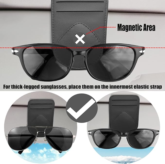 Sunglass and Card Holder for Car Visor, 2 Card Slots Visor Glasses Clip, Strong Magnetic Visor Holder, Visor Accessories for Cars SUV(Beige 1Pc) - Image 4