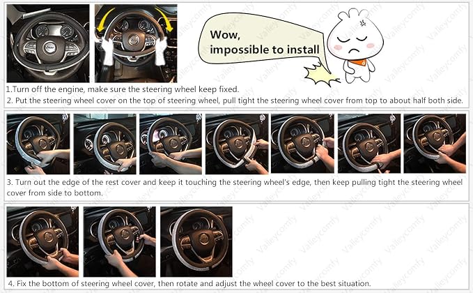Steering Wheel Cover with Microfiber Leather for Car Truck SUV 15 inch (Black) - Image 6
