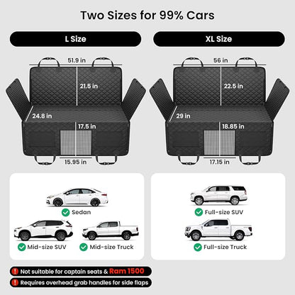 REEVAA Dog Truck Seat Cover for Back Seat, Hard Bottom, XL, Black | 450 lbs Extender, 45% More Space for 2-4 Large Dogs, Waterproof, Zippered Mesh Window, Fits Crew Cab Trucks & Large SUVs - Image 6