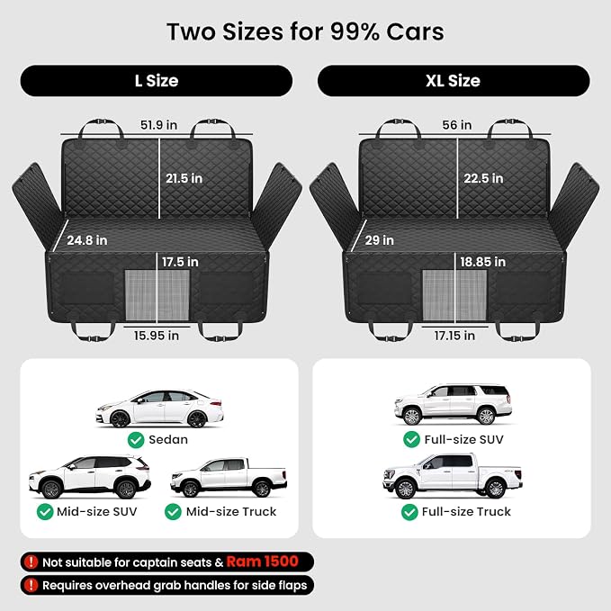 REEVAA Dog Car Seat Cover for Back Seat, Hard Bottom, L, Black | 450 lbs Extender, 45% More Space for 2-4 Large Dogs, Waterproof, Zippered Mesh Window, Fits for SUV Medium Truck - Image 6