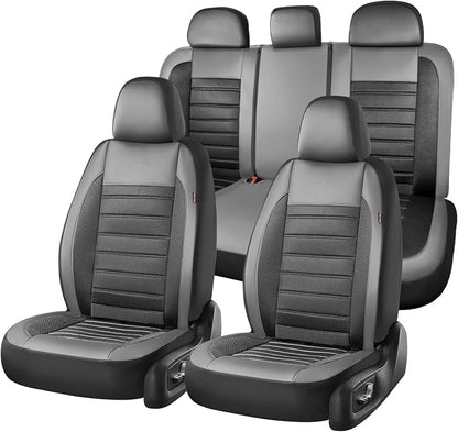 Coverado Car Seat Covers Full Set, Luxury Leather Car Seat Protector, Automotive Front and Rear Mesh Seat Covers, Full Set 5 Seats, Black Gray Seat Cushion for SUV Sedan Truck by COVERADOAUTO