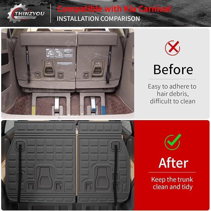 Cargo Mat for 2022-2026 Kia Carnival Gas/2025 2026 Carnival Hybrid | Trunk Mat & Backrest Mats, TPE All Weather Cargo Liner Back Seat Cover Protector 2024 Carnival Accessories - Image 2