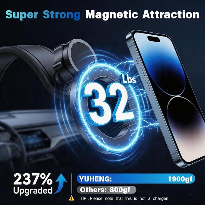 Car Phone Holder for MagSafe, Adhesive Dashboard Mount with Bendable Arm | Strong N52 magnetic hold,one-hand use,commuting, road trips, rideshare and delivery driving,fits most 4–7" phones - Image 6