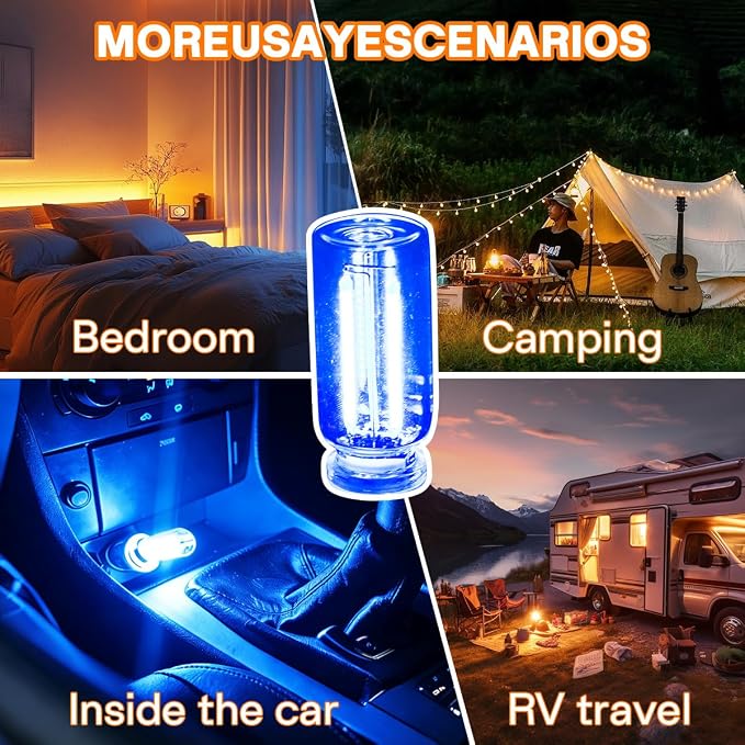 2PCS USB LED Lights for Car Interior, Mini Ambient Lighting Car Interior Lights, Touch Control Car USB Light, Decorative Night Light for Vehicle Bedroom Camping(Blue) - Image 4