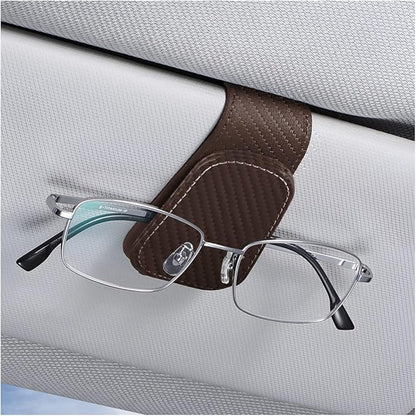 AICEL Sunglasses Holders for Car Sun Visor, Leather Magnetic Clip, Coffee | Leather Eyeglasses Hanger Mounter, Magnetic Glasses Holder and Ticket Card Clip, Car Accessories, Universal Fit by AICEL