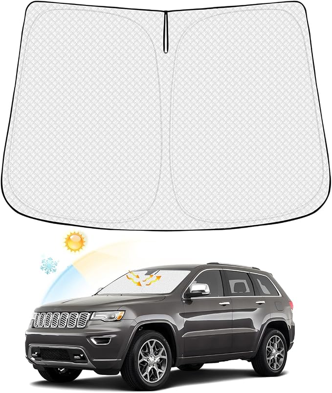 Canvcle Windshield Sun Shade for Jeep Grand Cherokee 2011-2021 (Not for Jeep Cherokee & Grand Cherokee L) Thicken 6-Layer Foldable Front Window Sunshade Cover Sun Visor UV Rays Keep Vehicle Cool by Canvcle