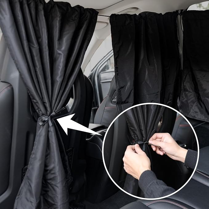 4 Pcs Medium Upgrade Double Layer Thickened Car Curtains Set, 98% Light Blocking Car Window Shades Covers, Include 2 Side Window Covers, 1 Divider Curtain & 1 Storage Bag, Sedan SUV Accessories - Image 5