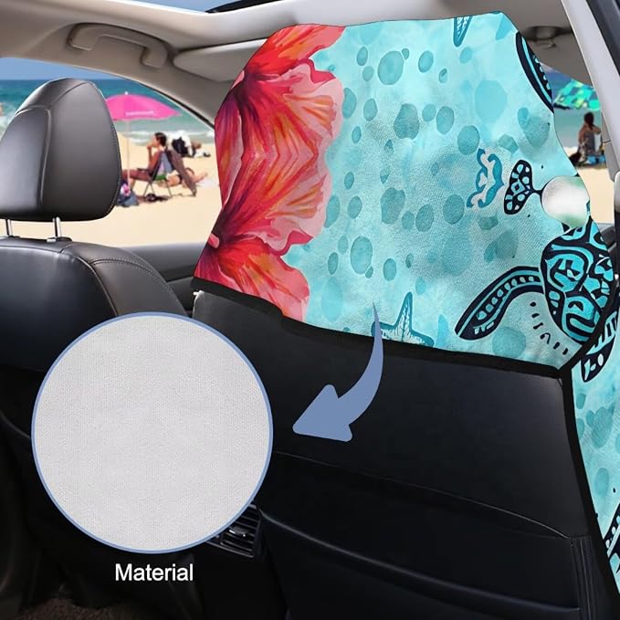 SEANATIVE Car Seat Towel Covers - Breathable Sweat Absorbing Automotive Seat Protectors for Gym, Camping & Pet Transport (Fits SUV/Truck), Hawaii Turtle Print - Image 6