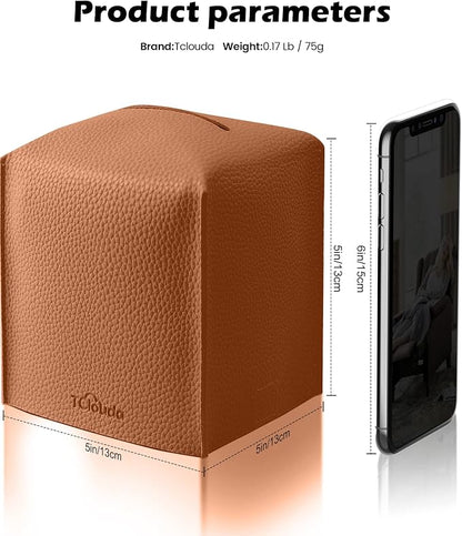 Tissue Box Cover for PU Leather, Modern Simple Solid Color Holder Square Tissue Bag, Ideal for Bathrooms,Office,Car,Nightstand,Outdoor Tent,Dining Table,5"X5"X5", Double Camel - Image 2
