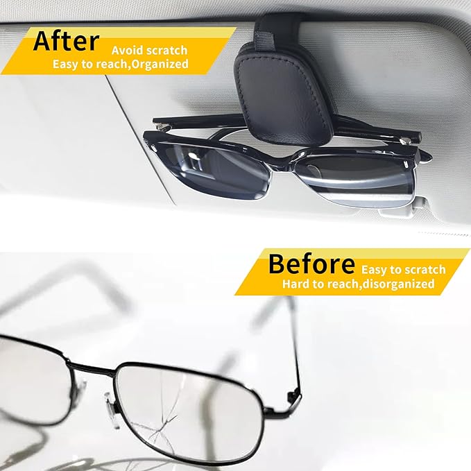 Yuoyar Magnetic Leather Sunglasses Holder for Car, 2 Packs (Black) | Magnetic Car Visor Accessories - Image 3