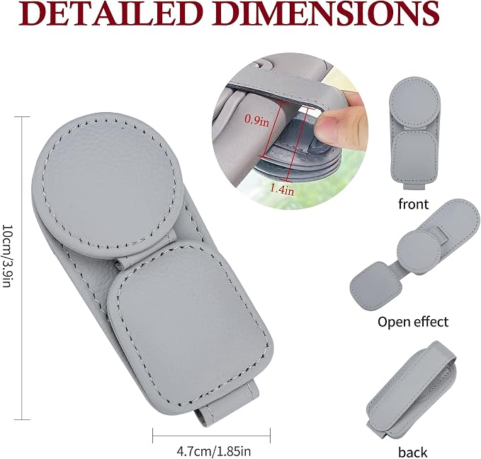 KIWEN 2 Pack Sunglasses Holder for Car Visor, Magnetic Leather Sunglass Eyeglass Hanger Clip for Car Sun Visor Accessories (2, Gray) - Image 6