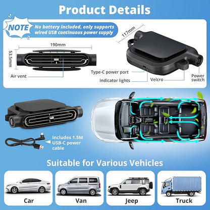 USB Car Seat Fan for Backseat - 3 Speeds (No Battery, Not Rechargeable) | Quiet Mini Portable Neck Fan for Car Accessories, Cooling Fans for Baby Kids Rear Facing, Carseat Fan for Jeep SUV Van Truck - Image 5