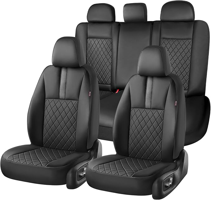 Coverado Car Seat Covers Full Set, Automotive Leather Seat Covers for Car，Universal Fit Front Back Seat Cover, Non-Slip Waterproof Breathable Car Seat Protector by COVERADOAUTO