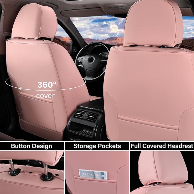 Coverado Car Seat Covers Front, Seat Covers for Cars, Waterproof 2-Pack Car Seat Cushions, Leather Carseat Seat Protectors, Universal Seat Covers Fit for Most Sedans SUV Pick-up Trucks(Pink&Grey) - Image 4