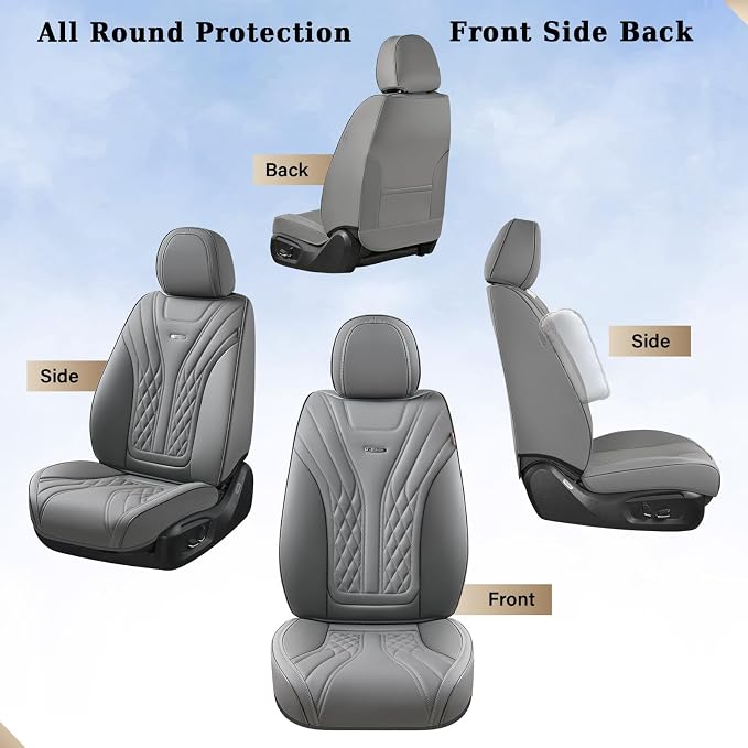Coverado Car Seat Covers, Car Seat Covers Front Seats, 2-Pack Front Seat Cover, Nappa Leather Waterproof Seat Covers, Car Seat Protectors, Automotive Seat Covers Universal Fit for Most Vehicles Gray - Image 9