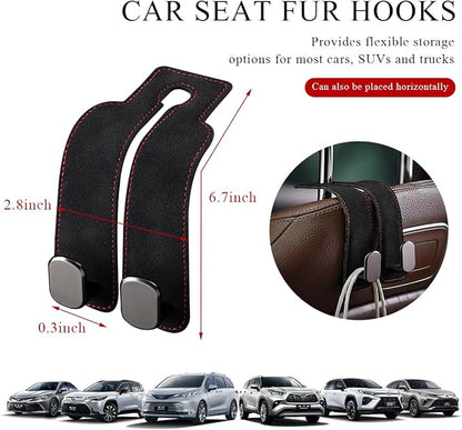 2 PCS Car Seat Headrest Hook, Back Seat Hanger with Double Flexible Leather Hooks, Soft Leather Double Headrest Metal Hooks Purse Handbag Organizer, Car Accessories (Black) - Image 2