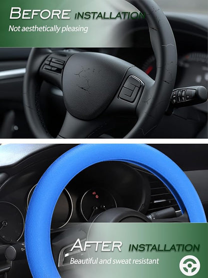 LRITER Car Steering Wheel Cover, Non-Slip Silicone Material, Blue | Multiple Color Choices, Universal Auto Parts Steering Wheel Cover, Suitable for Most Cars - Image 4