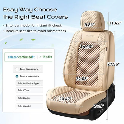 Coverado Seat Covers Full Set, 5 Seats Universal Seat Covers for Cars, Beige Car Seat Covers Front Seats Back Seat Cover, Breathable Car Seat Cushion, Leather Seat Cover Seat Protector Fit Most Cars - Image 7