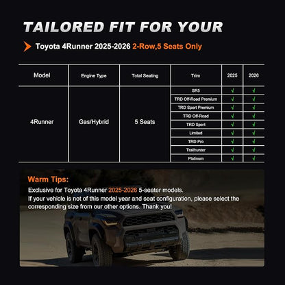 Custom Fit Seat Covers for Toyota 4Runner 2025 2026 | Full Set Faux Leather Car Seats Cover for 4Runner Accessories Black&Gray(5 Seats Model Only) - Image 2