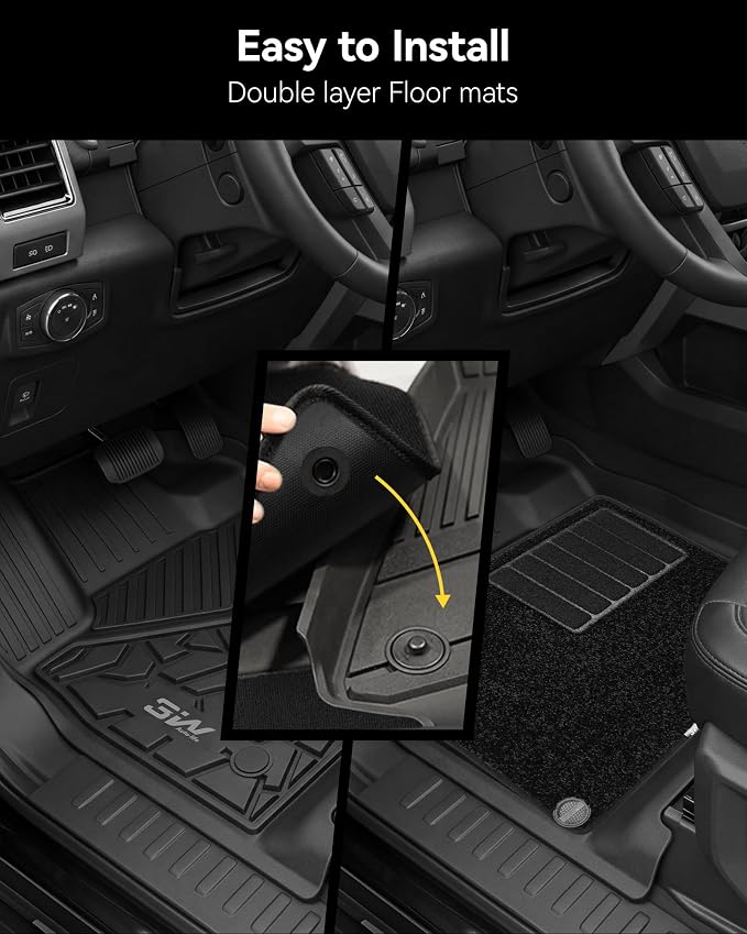 3W Floor Mats (with Front Carpets) for 2025-2026 Ford Expedition Standard | Only Standard 7 Seats, Easy Clean 100% TPE All Weather Custom Fit for Expedition Car Liners,Full Protection Mats, Black - Image 9