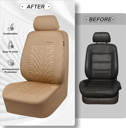 CAR PASS Car Seat Covers Full Sets, Front & Split Rear Bench for Car, 3D Tyre Embossed Automotive Interior Covers, Airbag Compatible, Quick Setup Universal Fit Seat Covers for Car, SUV(All Beige) - Image 5