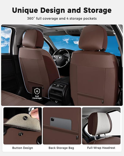 Huidasource Coffe White Front Seat Covers Luxury Faux Leather Front Car Seat Cover, Compatible with Airbags, Seatbelt Buckles, Perforation, Cooling＆Heating Universal Fit for Most Cars Vans Trucks SUVs - Image 4