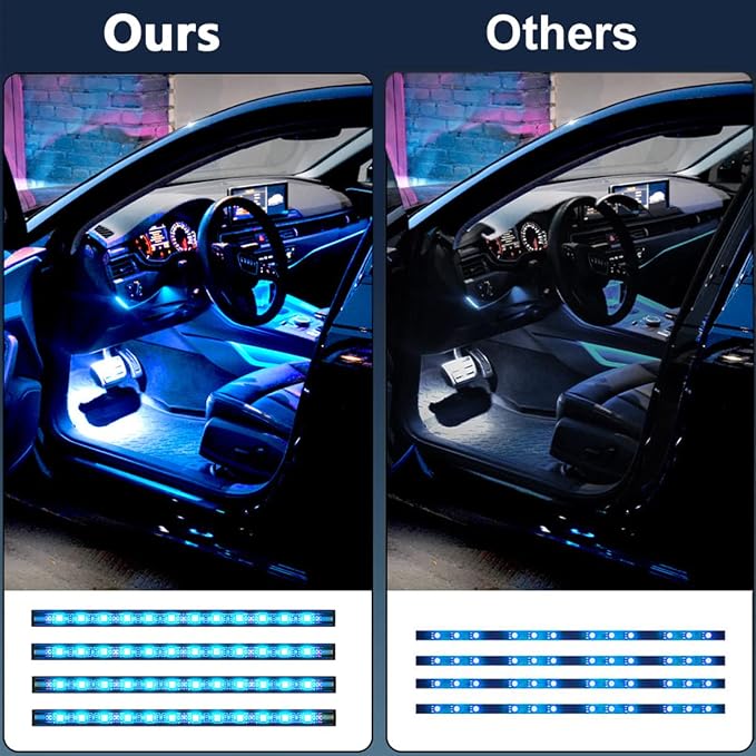 4PCS Car Interior LED Lights, 48LED RGB 12V Under Dash Lighting Kit | Remote Control, Multicolor Music Sync and Sound Active Neon Accent Light Strips for Car Interior - Image 7