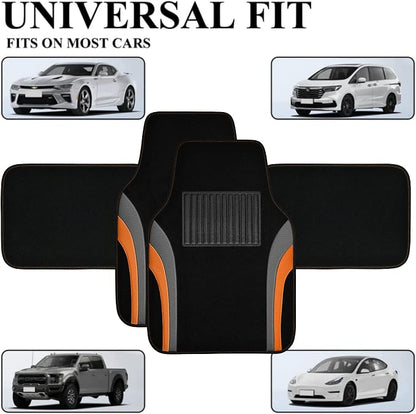 CAR PASS Leather Sporty Car Floor Mats Carpet, Universal Waterproof Automotive Floor Mat Fit for Sedans, Cars, Mid Trucks, Vans, SUV, Set of 4 (Black and Orange) - Image 5