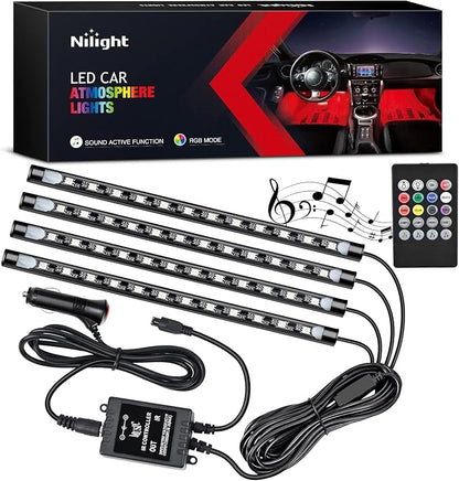 Nilight 4PCS Car Interior Lights RGB Remote Control | 48LED 5V DC Multicolor Music Car Neon Accent Light Strips Under Dash Lighting Kit with Sound Active Function by Nilight