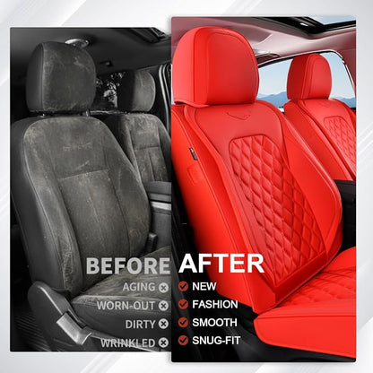 Coverado Front Seat Covers, Waterproof Nappa Leather Stain-Resistant Protectors, Universal Fit for Sedans, SUVs, Trucks, Automotive Car Seat Covers, Waterproof Seat Cushions – Red - Image 6